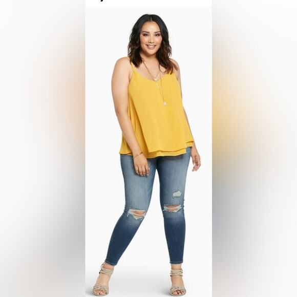 Torrid Women’s Yellow Soft Flowy Chiffon Cami Adjustable Straps V-Neck Size 5X - Picture 3 of 13